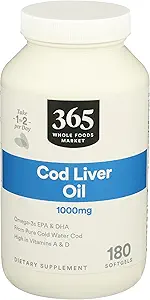 365 von Whole Foods Market, Cod Liver Oil Norwegian 1000Mg, 180 Softgels