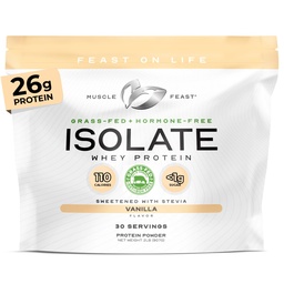 Muscle Feast Grass-Fed Whey Protein Isolate, All Natural Hormon Free Pasture Raised, Whey Isolate Protein Powder für Männer und Frauen, Clean, Gluten-Free, Delicious Isolate Protein - Vanilla, 2lb