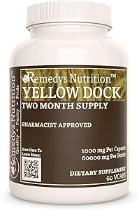 Remedys Ernährung Gelbe Dock Wurzel | 1.000 mg, 60 Vegan Kapseln pflanzliche Nahrungsergänzung | Zwei Monate Versorgung