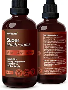 Super Pilze 8-in1 - 4 fl oz Flüssiger Extrakt - Brain Booster & Immun Support Drops - Reishi, Lion`s Mane, Cordyceps, Chaga, Mitake, Türkei Tails, Shiitake, Agaricus - Hohe Potenz - 90-Day Supply