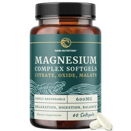 Triple Magnesium Softgels | Citrat, Malat, & Oxide | Höchstabsorbierbare Magnesium-Ergänzung für Verdauung, Beruhigung, Leg Cramps, & Schlaf-Unterstützung | 300mg Complex | Einfach zu schlucken Weichgele | 60 Graf