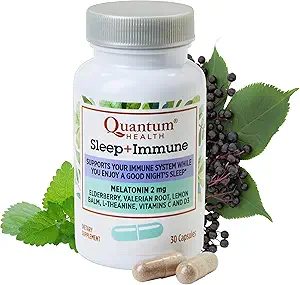 Quantum Gesundheit Schlaf Immununterstützung Ergänzung Melatonin 2mg L Theanin & Valerian Root Plus Elderberry Vitamin C & D Immunität Boost - 30 Kapseln