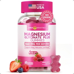Magnesium Glycinate Gummi 600mg, Non-GMO, Glutenfrei, Magnesiumgummis für Erwachsene & Kinder, Schlaf, Entspannung & Fokus, Mischbeeren-Flamvor, 60 Count