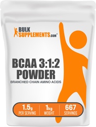 BulkSupplements.com BCAA 3:1:2 Pulver - BCAA ergänzt, verzweigte Kette Aminosäuren Pulver - Unflavored & Glutenfrei, 1,5g pro Servierung, 1kg (Pack von 5) (11 lbs)