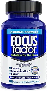Fokusfaktor Ernährung für das Gehirn, verbesserte Gedächtnis und Konzentration Gehirn Ergänzung, komplette Multivitamin mit Vitaminen B6, B12, D, Bacopa Monnieri & Tyrosine, 60 Count (2 Pack)