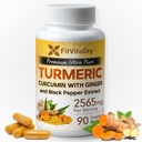 Kurkuma Curcumin 2565 mg, 90 Kapseln, 95% Curcuminoide & BioPerine Black Pepper Extract, Extra Strength Turmeric Supplement, All Natural & Non – GMO, Gluten-Free, Vegan Kapseln