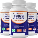 Vitamatic Sodium Chloride 1000mg – 365 Tabletten Elektrolyt Replenisher & Hydration Support – Non-GMO, Gluten-Free -3 Flaschen