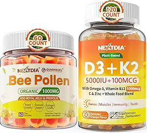 Bienen Pollen für Brustwachstum Bio 1000mg + Bio-Pflanze D3 K2-5X Absorption Than Standard D3K2