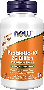 NOW Foods, Probiotic-10TM, 25 miliardi, con 10 Probiotici Strains, Latticini, Soia e Gluten Free, Strain Verified, 180 Veg Capsule