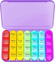 Odaro Weekly Pill Organizer 4 Mal pro Tag, Tägliche Pille Box 7 Tag, Große Reise Pille Fall mit 28 Kompartment, Medizin, Vitamin und Ergänzung - Lila Fall