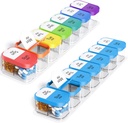 Odaro Extra große wöchentliche Pille Organizer, XL Pille Box 7 Tag AM PM, Jumbo Medizin Organizer 2 Mal A Day to Hold Daily Medicine, Vitamins, and Supplements, Rainbow & Blue/White (Satz von zwei)