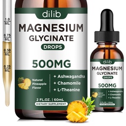 Magnesium Glycinate 500mg - Flüssige Magnesiumtropfen, Ashwagandha, L - Theanin, Kamille - Calm & Stress Relief, Entspannung, Ruheschlaf, Muskelherzgesundheit, Vegan - 2 Fl Oz (30 Tage)