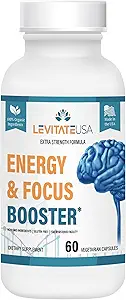 Levitate Energy & Focus Booster – Leistungsstarke Brain Performance-Ergänzung - Verbessert das Lernen, die Konzentration, das Gedächtnis - Organic Capsules - Energy Support Formula for Men & Women - 60 Count