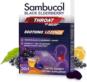 Sambucol Black Elderberry Throat Lozenges - Elderberry Cough Drops für Erwachsene, Elderberry Zink Lozenges Throat, Elderberry Lozenges - 20 Count