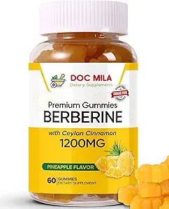 Berberine mit Ceylon Cinnamon Gummies 1200mg - Berberine Supplement - Sugar-Free, Non-GMO, Vegan - 60 Gummie (Sugar-Free Ananas V1)