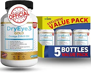Occhio secco 3 Omega 3 Krill Olio Extra Forza, 60 Softgels, Supporto per occhi asciutti, Non OGM, Senza glutine, Senza zucchero (5)