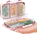 Travel Pill Organizer - Moisture Proof Portable Vitamin Holder mit 7 Komponenten, Kompakte Ergänzung Case für Geldbeutel essentielle Medizin Kit fot Traveling Pocket Pharmacy mit Labels, Pink