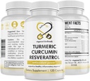 Kurkuminische Curcumin Resveratrol Nahrungsergänzung, Antioxidantien Eigenschaften, Unterstützt gute Entzündung und Immunsystem, 120 Vegan Kapseln