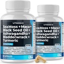 Sea Moss, Maca, Black Seed Oil, Ashwagandha, Bladderwrack, Turmeric - Elderberry, Vitamine C & D3, Dandelion & Black Pepper - Made in USA- 120ct