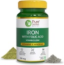 Eisen-Folsäure-Ergänzung - 120 Veg Tabletten mit Zink, Vitamin C & Vitamin B12 für Männer & Frauen | Unterstützt Hämoglobin-Produktion, erhöht Immunität und hält Eisen Level