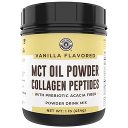 Keto MCT Ölpulver + Kollagen + Prebiotische Akazienfaser, Vanille Flavor, 16 Unzen MCT Ölpulver aus Kokosnüssen. Gras Fed Collagen, Perfekt für Keto, 0 Net Carb, Stevia, Erythritol, Pulvergetränk