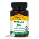 Country Life Vitamin B12 Supplement - essentiell für Gehirnfunktion, Nerve Gesundheit, Rote Blutzellen - Ideal für Anämie Prävention - Vegan Vitamin B, 1000 mcg - Glutenfrei, 60 Tabletten