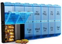 Extra große Pille Organizer 2 Mal pro Tag, Wöchentliche XL PM Pille Case, 7 Tage Pille Box zweimal pro Tag, Überdimensionale tägliche Medizin Organizer für Vitamine (blau)