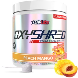 EHP Labs OxyShred Pre Workout Powder - Preworkout Powder mit L Glutamin & Acetyl L Carnitin, Energy Boost Drink - Peach Mango, 60 Servietten