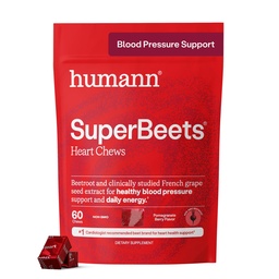 Humann SuperBeets Cuciture cardiache, Polvere di radice di barbabietola supporto energetico, ossido nitrico e supporto della pressione sanguigna, estratto di semi di uva e non OGM, salute del cuore, aroma di bacche di melograno, 60 conte