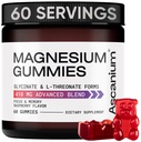 Magnesium Gummies - 410mg of Elemental Magnesium Glycinate & L-Threonate Supplement Complex - Vegan Magnesium Glycinate Gummies for Calm Mood, Muscle & Heart Support - Chewable Magnesium Gummy 60 pcs