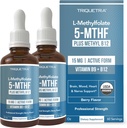 L Methyl Folate 15mg Plus Methyl B12 Cofactor – Bio, Berry Flavor, Professional Strength, Liquid Sublingual, Active 5-MTHF Form - Unterstützt Mood, Homocystein Methylierung, Kognition (1oz -2 Pack)