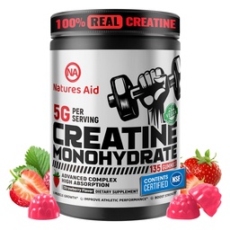 Natures Aid Creatine Monohydrate Gommies (5g) – Pré-entraînement Énergie et soutien à la croissance musculaire pour les hommes et les femmes