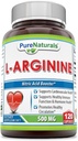 Pure Naturals L-Arginin 500 Mg Kapseln, unterstützt Herz-Kreislauf-Gesundheit, unterstützt gesunde Immunfunktion und Hormon-Gesundheit, fördert gesunde Zirkulation (120)