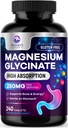 Magnesium Glycinate Chelat für Max Absorption - unterstützt Knochen, Muskeln, Nerves & Heart Health, Nature's Sleep and Stress Support, Beste Magnesium Supplement Pillen für Ganzkörperunterstützung - 240 Tabletten