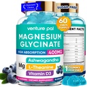60 Tage Versorgung Magnesium Glycinate 400mg Gummi mit Ashwagandha, L-Theanin, CoQ10, Vitamin D3 & B6, Sugar Free Magnesium Gummi für Erwachsene & Kinder, Stress Relief, Schlaf &amp; ruhig, Vegan, Glutenfrei