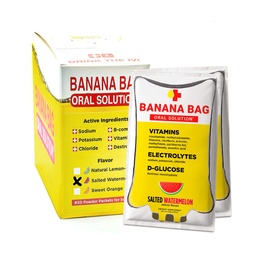 Banana Tasche Oral Lösungspakete – Gesalzene Wassermelone 30pk | Eine erfrischende Mischung aus Elektrolyten, Vitamin C und B-Komplex für Hydration und Energie. Günstig, einfach zu Mix und perfekt für den täglichen Gebrauch.