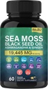 Bio Sea Moss, Black Seed Oil, Ashwagandha und Ginger Kapseln, Sea Moss Ergänzungen mit Burdock Root Organic, Vitamin C, D3, Turmeric und Yellow Dock für Energieunterstützung, Immunsystem und Haut