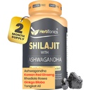Herbtonics Shilajit für Männer und Frauen mit Ashwagandha, Korean Red Ginseng, Rhodiola Rosea, Ginkgo Biloba, Tongkat Ali | Fulvic Acid & Trace Minerals für Stamina & Immunität | 60 Vegan Kapseln
