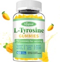 L-Tyrosine Gummi für Erwachsene und Kinder - 1000mg L-Tyrosine Ergänzung Fokus Gummi für Gehirn, Stimmung, Energieunterstützung, Vegan & Gluten-frei, Mango Flavor, 60 Count