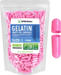 XPRS Nutra Taille 1 Capsules vides - 500 Compte Capsules de gélatine vides - Remplissage de la gélule de bricolage - Gel de pilule de boeuf pur pour les suppléments de Do-It-Youlf (Pink)
