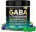 GABA L-Theanine Gummis, Sugar-Free Calm Gummis mit L-Theanin, Ashwagandha,Valerian Root,Magnesium | Support Sleep,Stress Relief & Relaxation | GABA Supplement für Adult-Blueberry Flavor