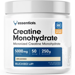 Bucked Up Pure Micronized Creatine Monoidrato per le donne e gli uomini - Facile da mescolare e non aromatizzato - 5G Per servire - 50 Serve - 250 Grammi per contenitore