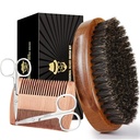 Sosoon Beard Brush für Herren, 100% reine Boar Bristle Beard Bürste, Bart Grooming Set einschließlich Bart Comb, 2 Stck Mustache Scissors und Reisetasche