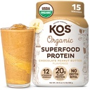 KOS Organic Plant Based Protein Powder, Chocolate Peanut Butter - Delicious Vegan Protein Powder - Keto Friendly, Glutenfrei, Dairy Free & Soy Free - 15 Portionen