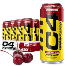 C4 Energy Carbonated Zero Sugar Energy Drink, Pre Workout Drink + Beta Alanine, Midnight Cherry, 16 Fl Oz (Pack of 12)