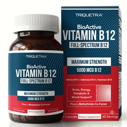 BioActive Vitamin B12 - 5000 mcg, Enthält 3 BioActive Formen B12 Plus Methylfolate Cofactor - Methyl B12, Adenosyl B12 Hydroxy & B12 | Unterstützt Energie, Metabolismus & Mood | Vegan, Non-GMO (60 Servietten)