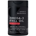 Sportforschung Krill Ölergänzung mit EPA & DHA Omega 3, Phospholipide & Astaxanthin von Antarktis Krill - Höchste Konzentration von Krillöl für Männer & Frauen - 1000mg, 60 Softgel Kapseln