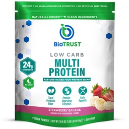 BioTrust Low Carb Protein Pulver – Delicious Whey & Casein Mischung aus Grass-Fed Hormon Free Cows – Non GMO, Gluten Free (Strawberry Banana)