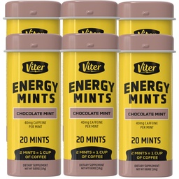 Viter Energy Caffeinaated Mints 40mg Caffeina, B Vitamine, Sugar Free. (Chocolate Mint, 20pcs, 6 Pack)