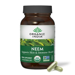 ORGANIC INDIA Neem Leaf Capsules - Kräuterergänzung, unterstützt Haut- und Immungesundheit, Vegan, Glutenfrei, USDA Certified Organic - 90 Count
